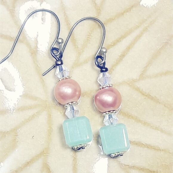 artisan earrings 457#mfs NEW boho hatpin victorian antique bronze mint peach dan - Picture 1 of 6